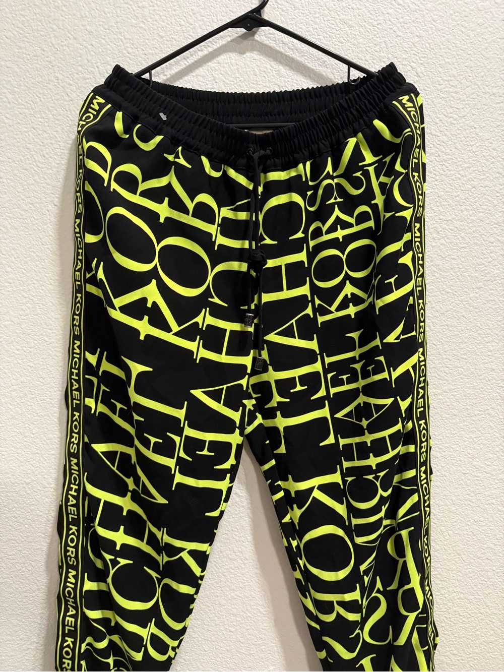 Michael Kors Black & Neon Yellow Logo Jogger Pants - Picture 2 of 6